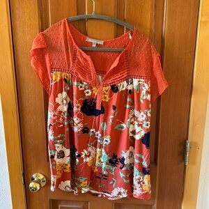 Daniel Rainn Flutter short sleeve, orange floral size L